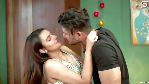 Hot brunette and her sexy partner fuck in the bedroom