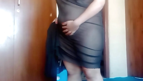 Stunning amateur brunette in a red dress in a solo video