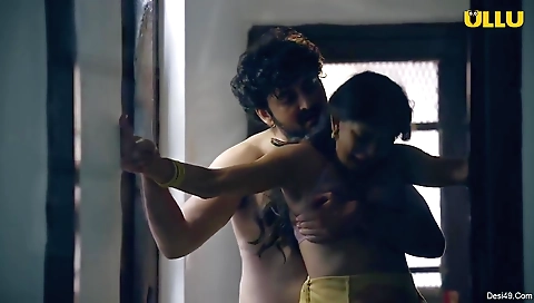 Busty brunette with a nice curve of her ass is playing with hands