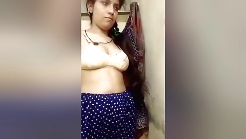 Busty brunette amateur shows off her small tits and ass