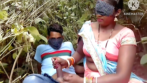 Indian babe with a tattoo is getting a nice handjob