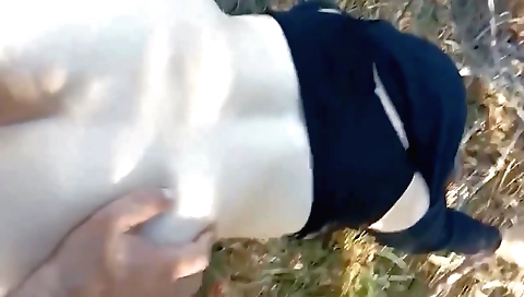 Hot stepsister in a sexy outfit enjoys a great outdoor sex