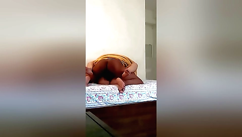 Indian babe in bikini and leather shorts making a homemade video