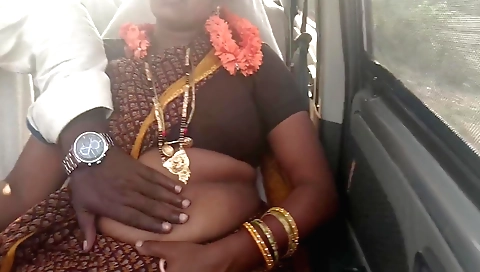 Busty indian teen with big boobs is fucked in a sexy car