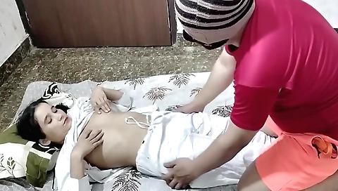 Indian girl with a small body and a cute face is showing her boobs