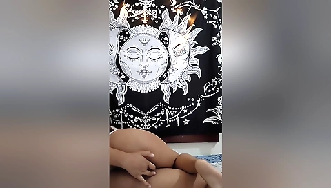 Sexy amateur brunette in a white dress naked on webcam