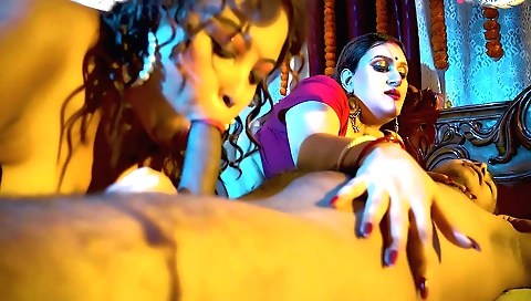 Busty hottie with a big ass enjoys a hot threesome