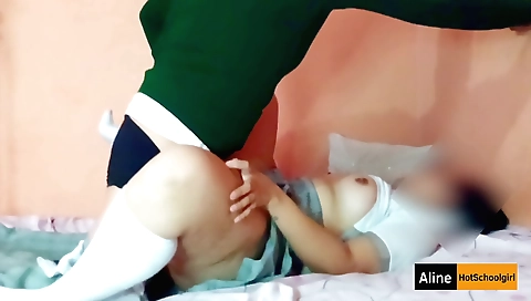 Sneaky Stepcousins Secretly Fucking Without Taking Off Their Uniform