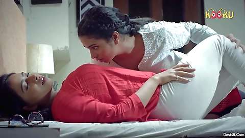 Horny milf and young girl showing off their big boobs