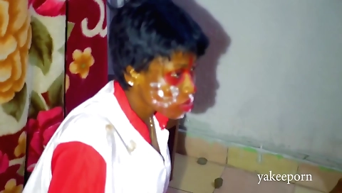 Brunette doctor fucking two clients in front of the camera