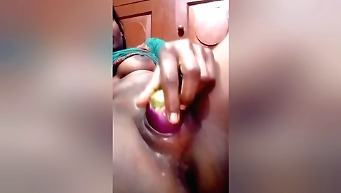 amateur solo video with a brunette in a pink dildo