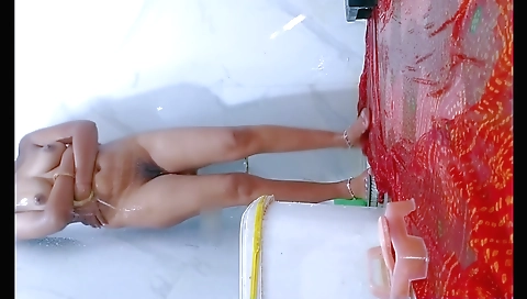 Indian solo female gets naked and fucked in bathroom