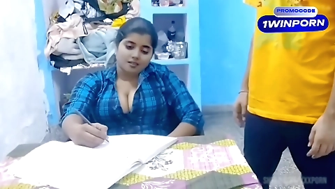 Indian girl is teaching her student how to pay tuition fee