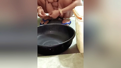 Hot brunette with large boobs takes a big lump of rock in her anus