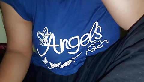 Busty Indian beauty with a cute face makes her man cum on her body