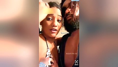 Amateur brunette with a natural tits is getting fucked by two guys