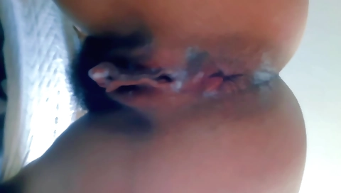 Creamed pussy of the guy on amateur vid from behind