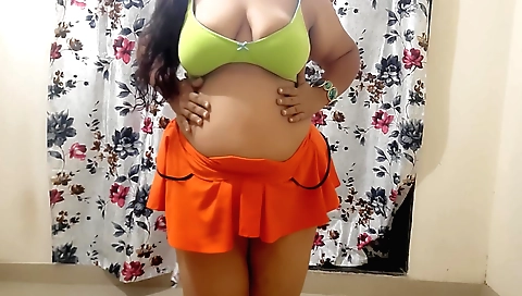 Sexy brunette in a kinky lingerie is spanking her ass