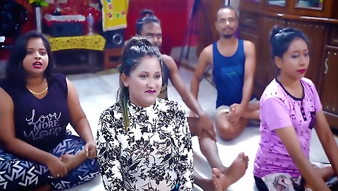 Big ass brunette yoga teacher doing 3some with two bitches