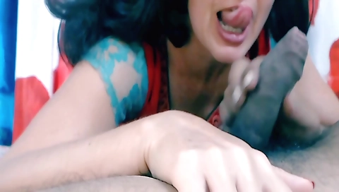 Amateur brunette slut with a nice ass sucking for a guy