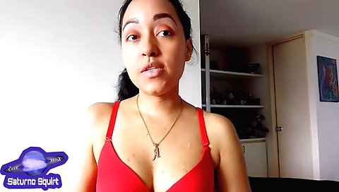 Sexy indian brunette finishes her makeup with a loud moan